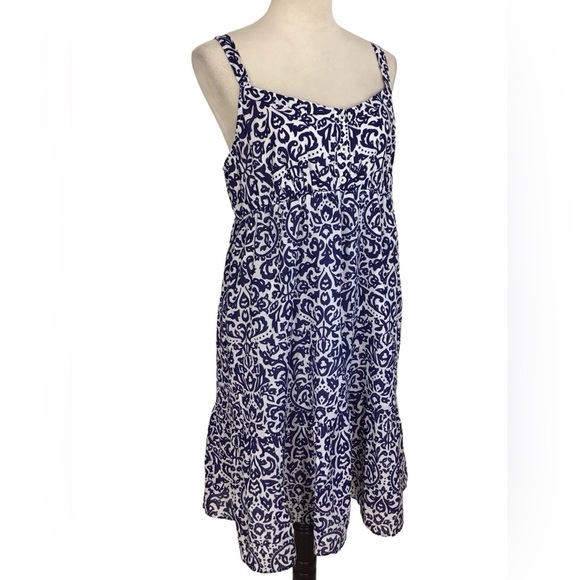 Old Navy Blue White Paisley Ruffle Hem Cotton Sundress Size Large - Picture 2 of 7